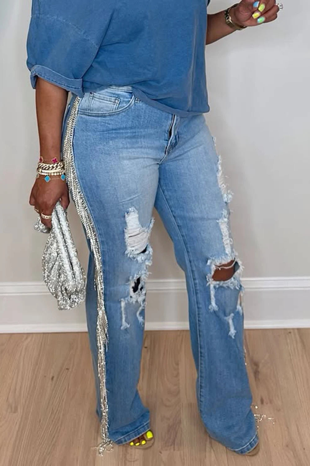 Spoken Dreams: Blue Casual Distressed Denim Jeans