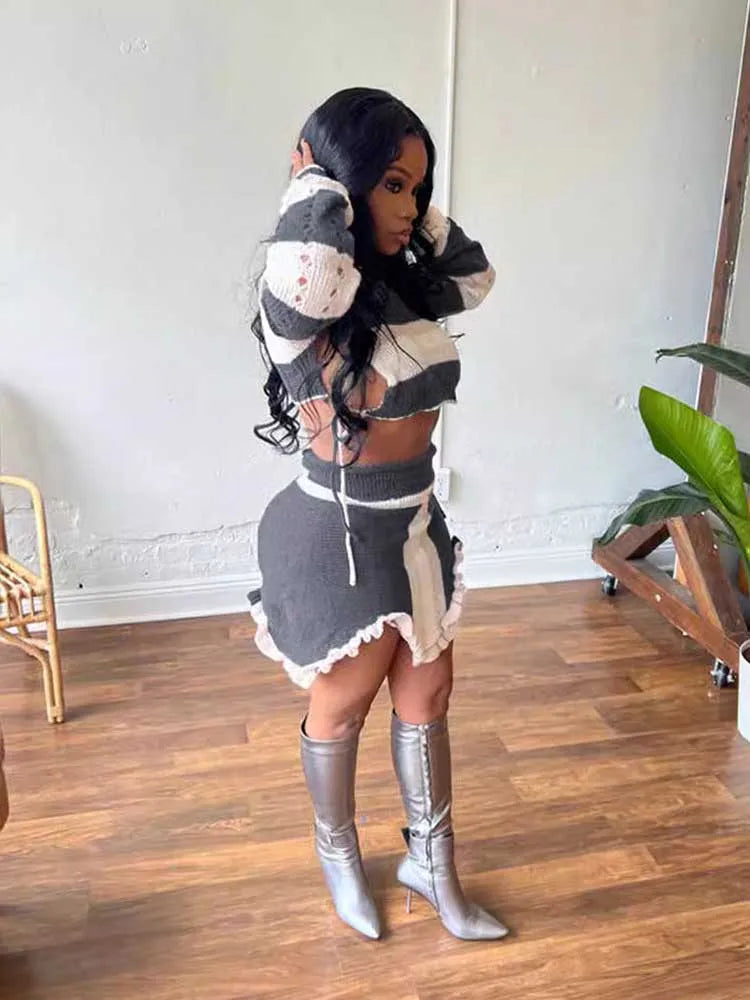 Spoken Dreams: Elegant, 2 Pieces Knitted Sexy Skirt and long sleeve blouse top