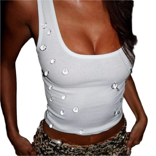 Ribbed Sleeveless Water Droplets Diamond Tank