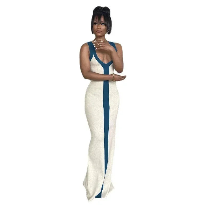 Elegant Strap Sleeveless High Waist Slit Bodycon Evening Dress Sexy V Neck Corset Party Dress for Women