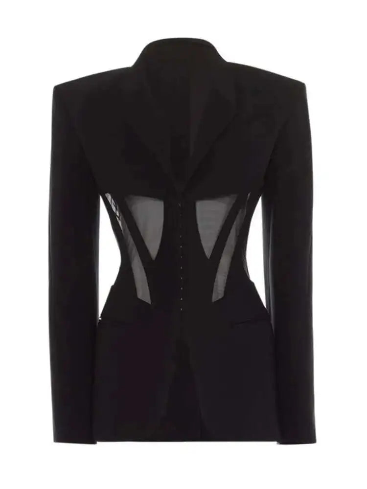 Notched Collar Full Sleeve Hidden Breasted Blazer