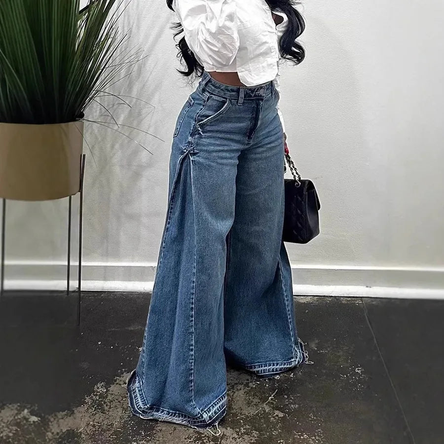 Spoken Dreams: Low Waist Wide Leg Denim Jeans