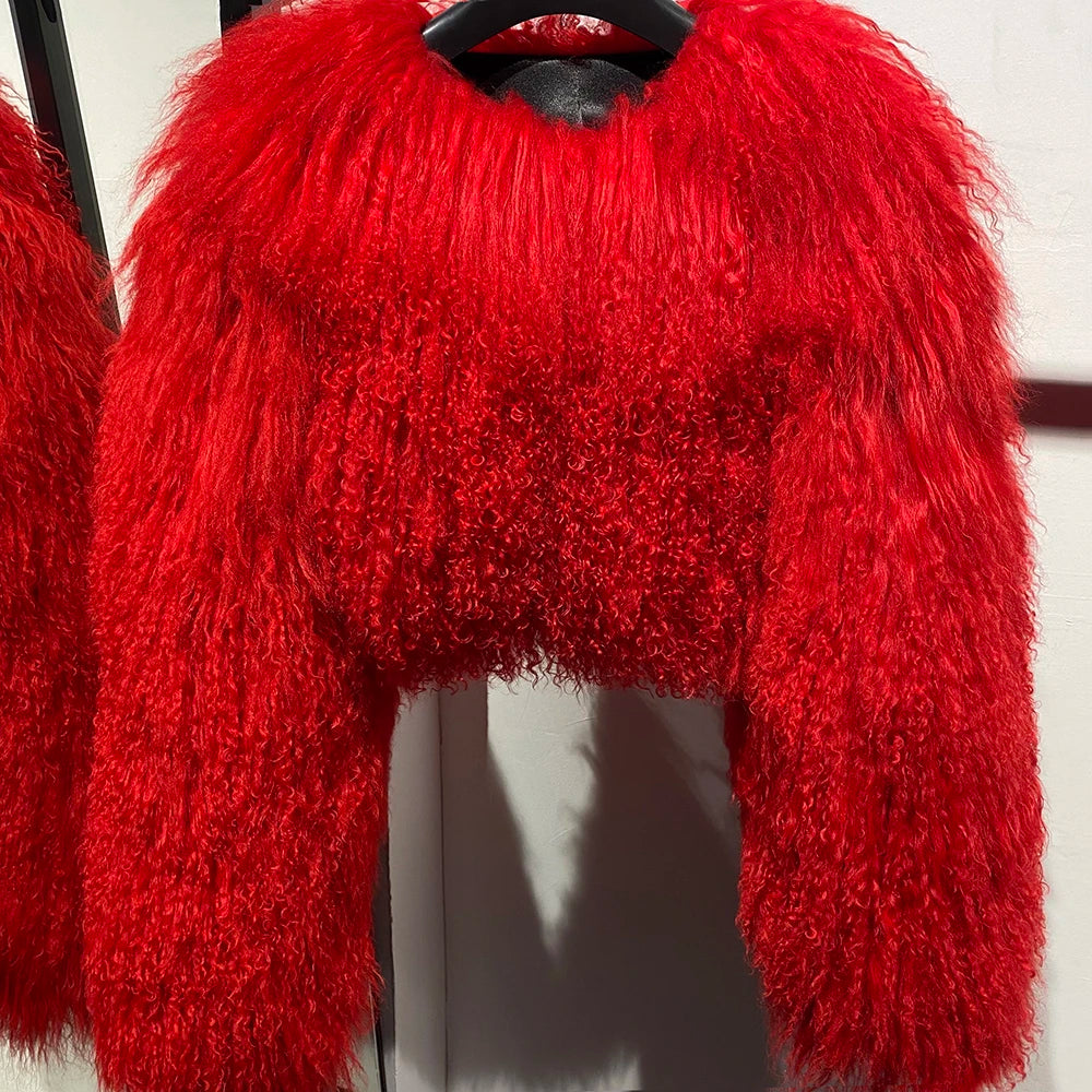 Spoken Dreams: Colorful Women's Real Sheep Fur Jacket