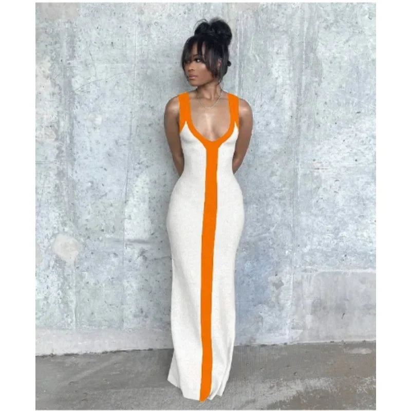 Elegant Strap Sleeveless High Waist Slit Bodycon Evening Dress Sexy V Neck Corset Party Dress for Women