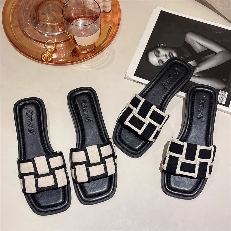 Black and White Plaid Slippers
