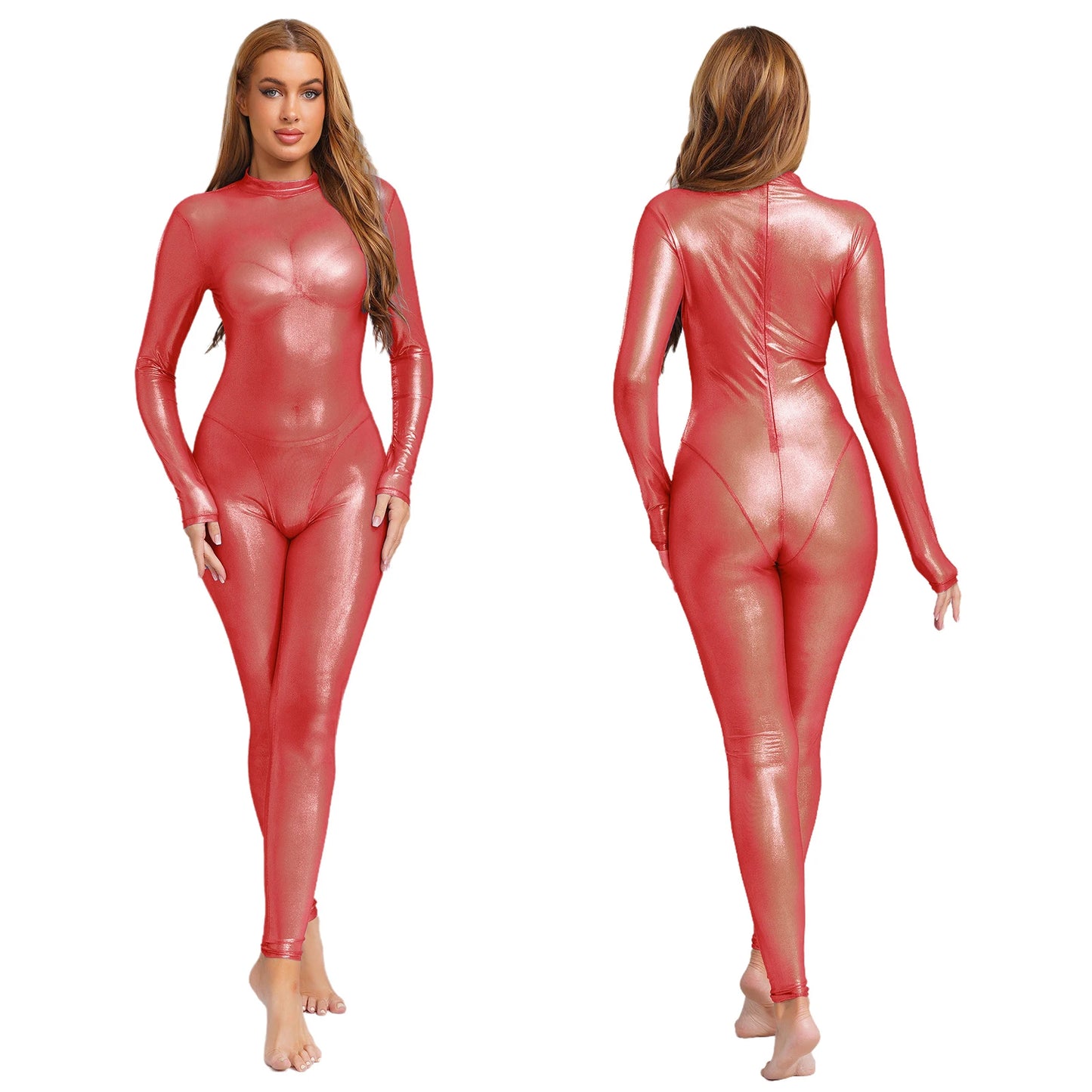 Spoken Dreams: Metallic Shiny Full Body Sheer Jumpsuit