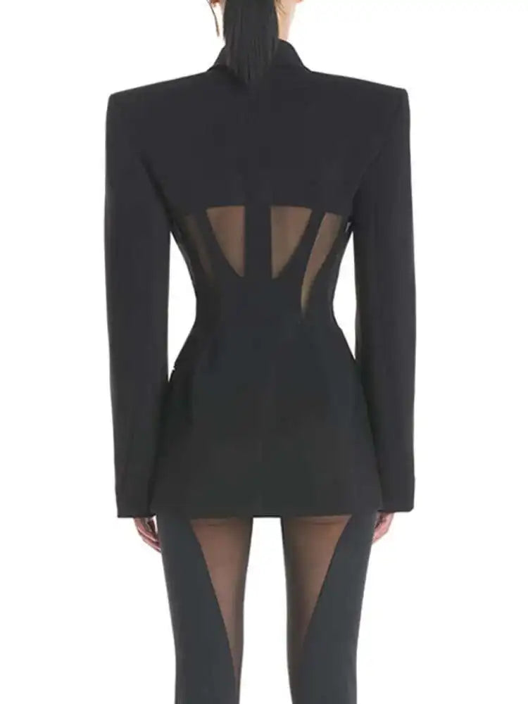 Notched Collar Full Sleeve Hidden Breasted Blazer