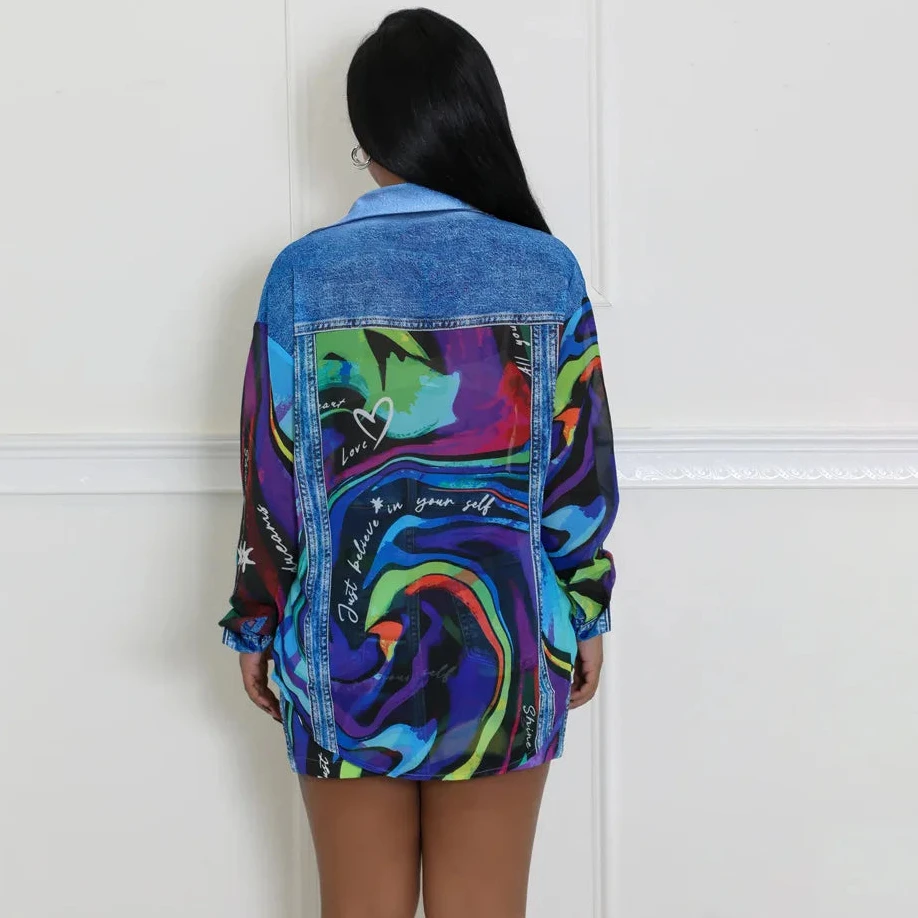 Fashion Galaxy Paisley Printed Women's Set Long Sleeve Shirt and Bodycon Midi Mini Skirts 2024 Two 2 Piece Sets Outfits