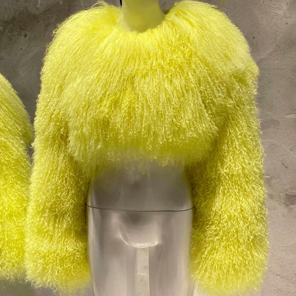 Spoken Dreams: Colorful Women's Real Sheep Fur Jacket