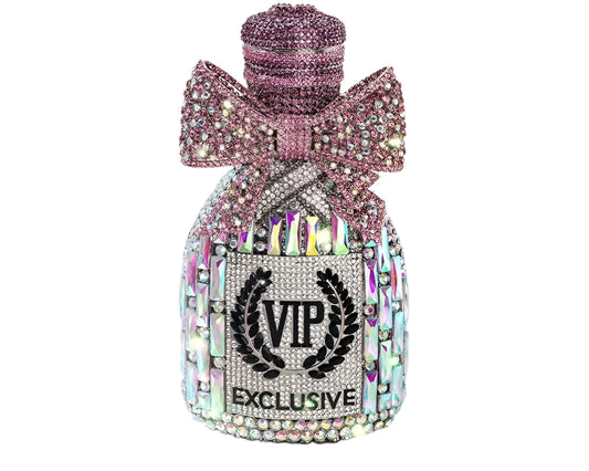 Champagne Bottle Shaped Bow Crystal Evening Bags Women Gorgeous Unique Bling Diamond Metal Clutch Purses
