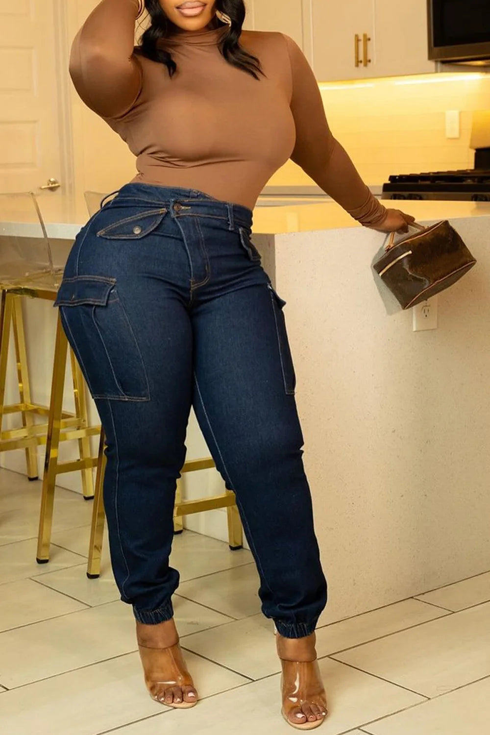 Spoken Dreams: Plus Size Blue Stretch High Waist Warm Skinny Jeans