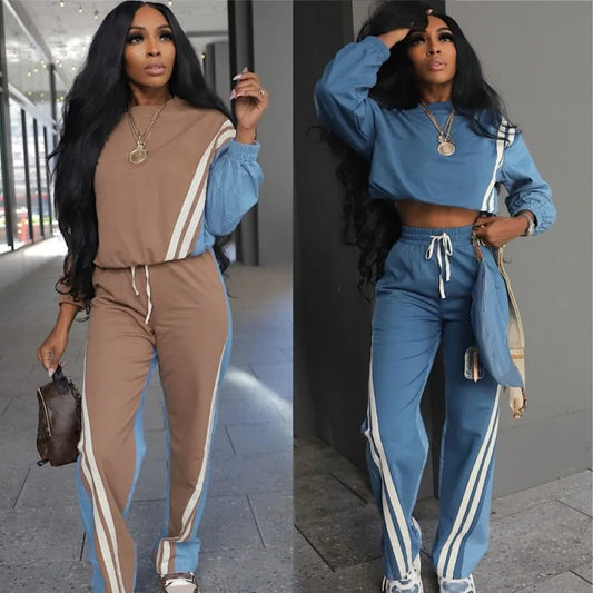 Spoken Dreams: 2 Piece Sets Long Sleeves Crop Top and Pants
