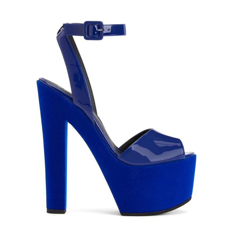 Fashion Velvet Platform Block Heel Sandals Back Cross  Strap Buckle Super High Heels Mixed Colors Woman Peep Toe Party Shoes
