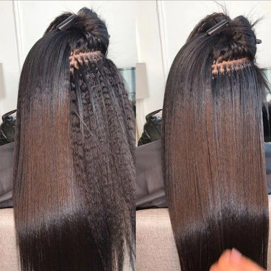 Kinky Straight I Tip Hair Extensions Real Human Hair 100% Brazilian Virgin Hair Itip Human Hair Extensions For Women 50 Gram #1B