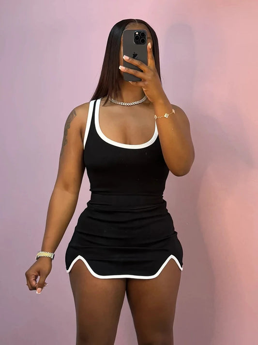 2 Piece Set Tracksuit Skinny Tank Tops+Irregular Hem Skirts