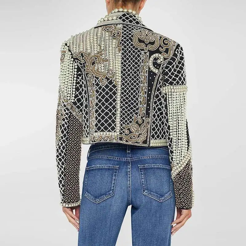 Spoken Dreams: Embroidery Diamond Short Lapel Long Sleeves Jackets