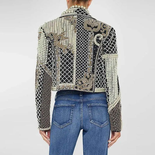 Spoken Dreams: Embroidery Diamond Short Lapel Long Sleeves Jackets