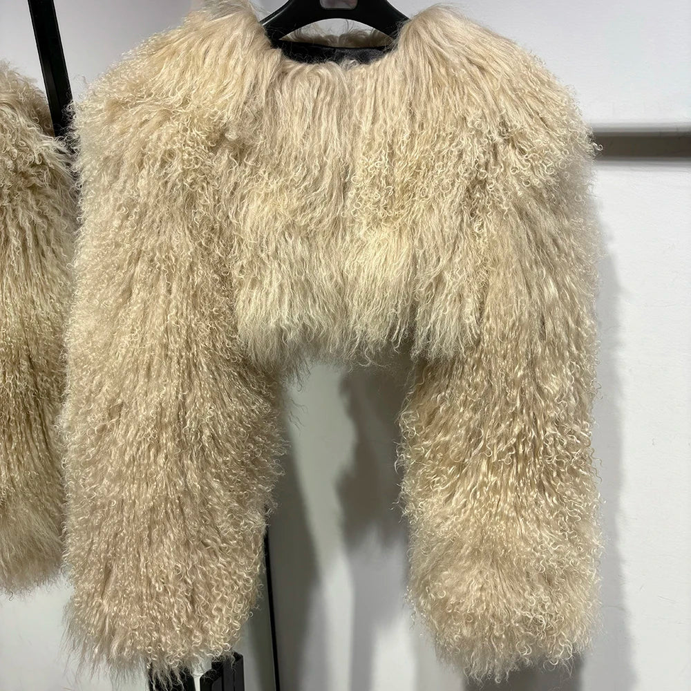 Spoken Dreams: Colorful Women's Real Sheep Fur Jacket