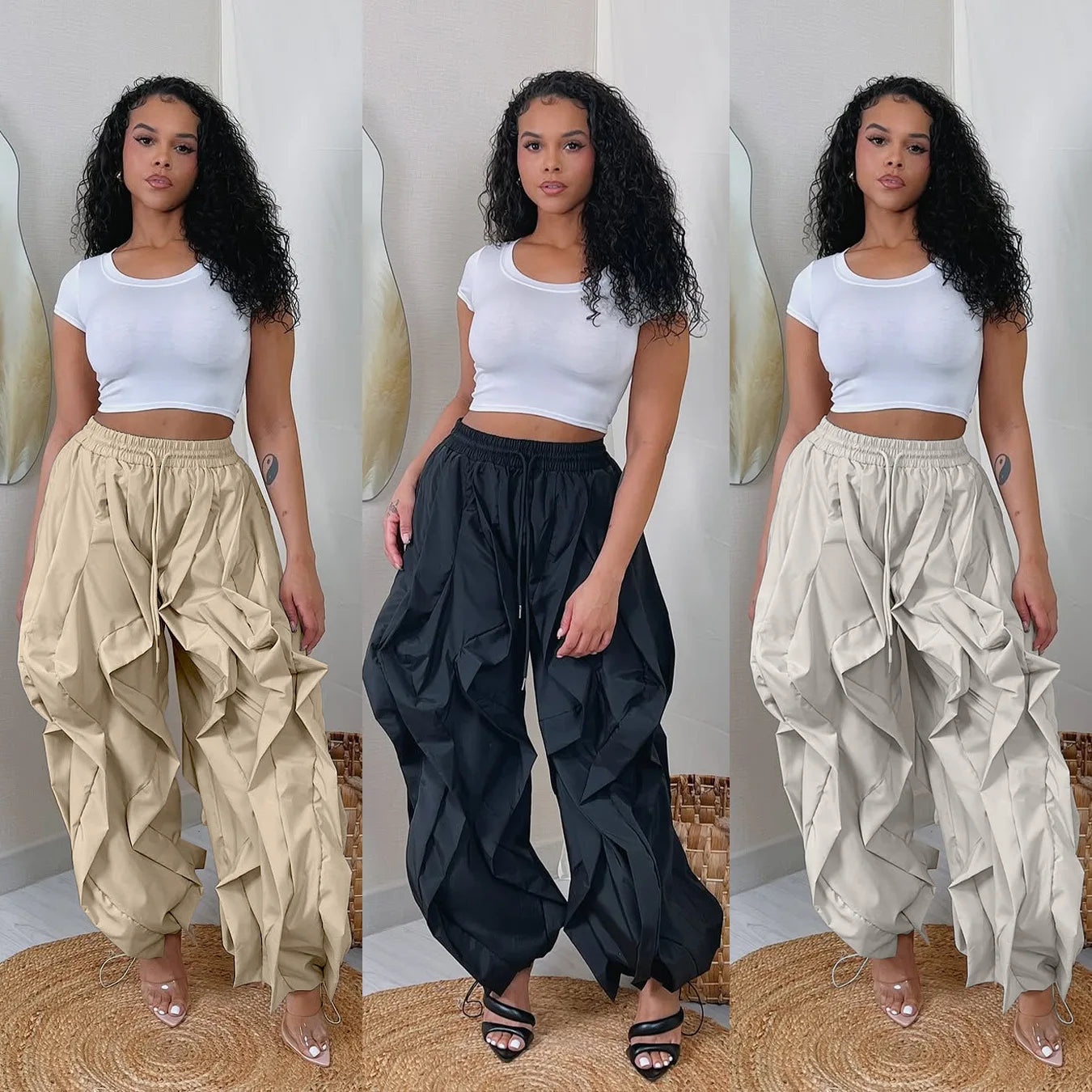 Women Summer Fashion Clothes Trousers Sexy Elegant Ruffle Wide Leg Pants