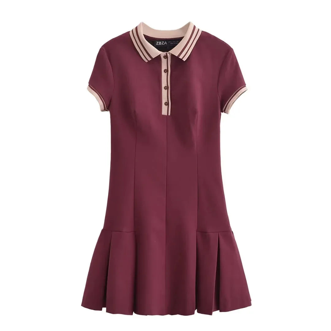 Ribbing Wide Pleated Short Dresses for Women 2025 New Office Mini Dress Woman Short Sleeve Party Dresses Streetwear Dress