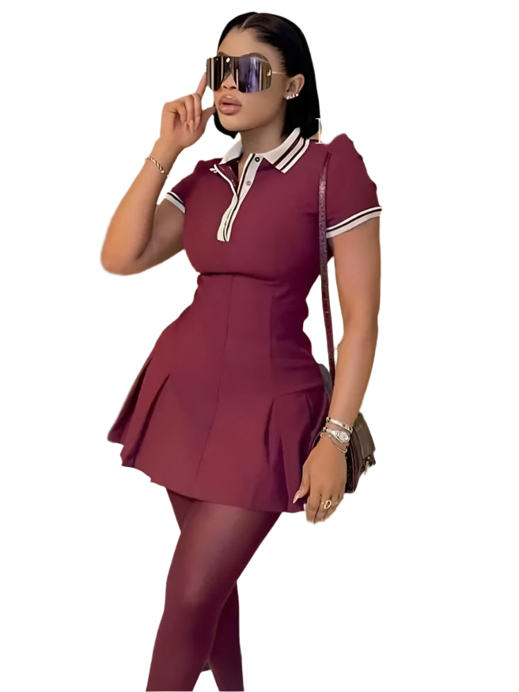 Ribbing Wide Pleated Short Dresses for Women 2025 New Office Mini Dress Woman Short Sleeve Party Dresses Streetwear Dress