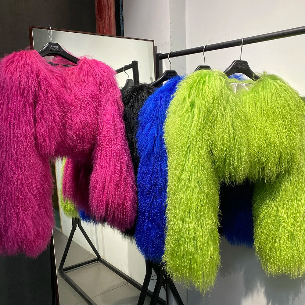 Spoken Dreams: Colorful Women's Real Sheep Fur Jacket