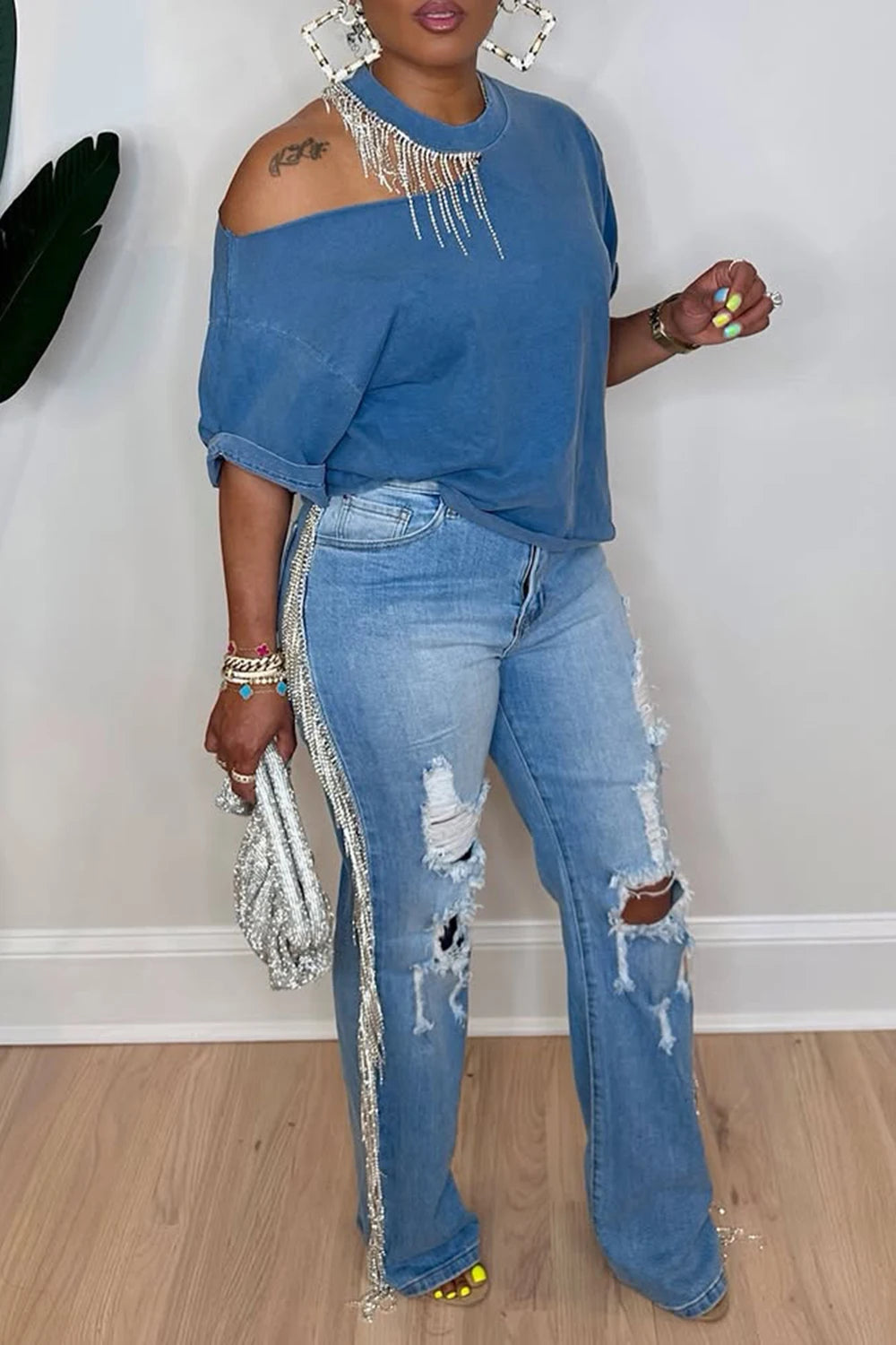 Spoken Dreams: Blue Casual Distressed Denim Jeans