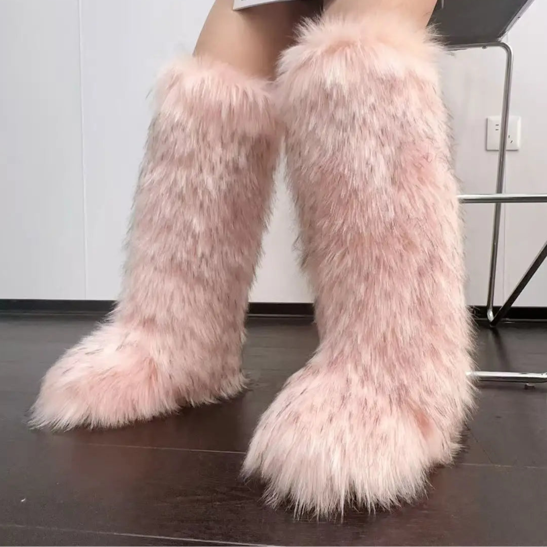 Spoken Dreams: Women's Knee High Fuzzy Faux Fur Boots