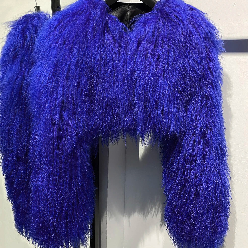 Spoken Dreams: Colorful Women's Real Sheep Fur Jacket