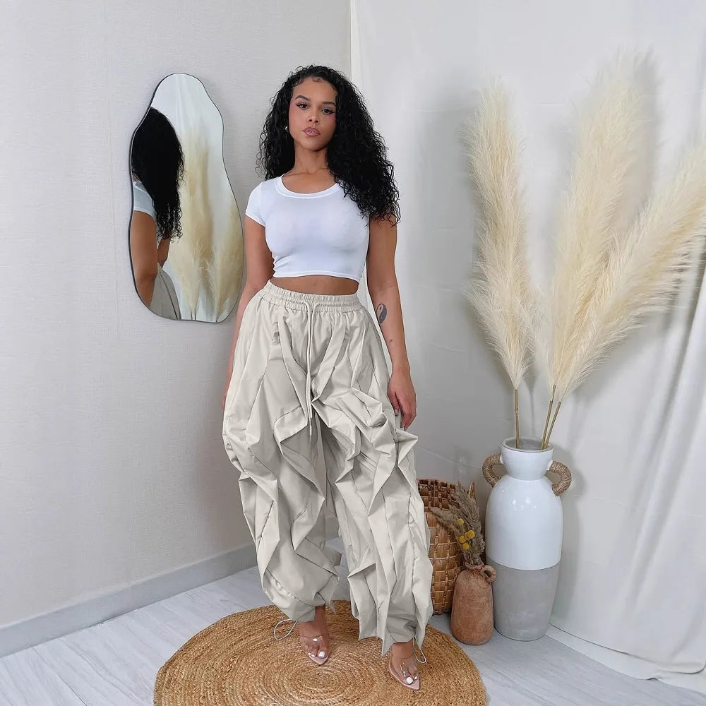 Women Summer Fashion Clothes Trousers Sexy Elegant Ruffle Wide Leg Pants