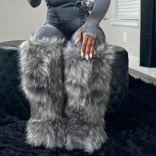 Spoken Dreams: Women's Knee High Fuzzy Faux Fur Boots