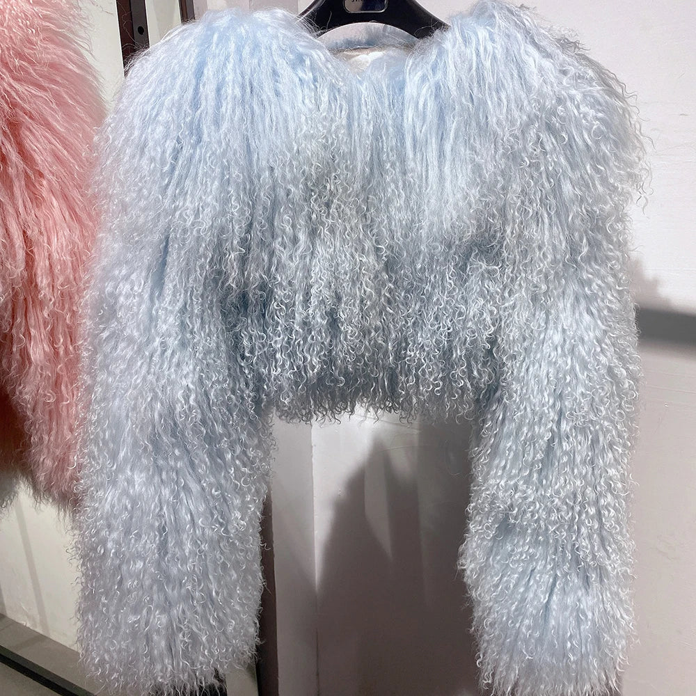 Spoken Dreams: Colorful Women's Real Sheep Fur Jacket