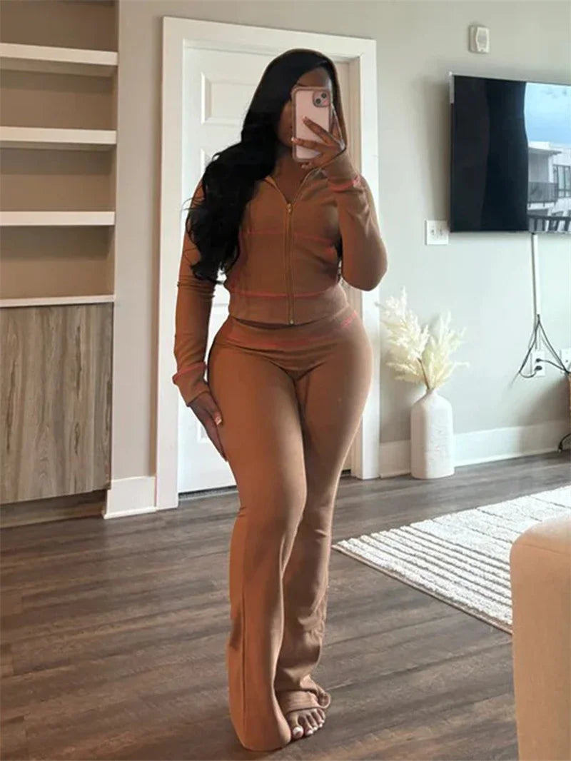 Spoken Dreams:Women Hoodie Crop Top Flare Pant Sets Casual Tracksuits