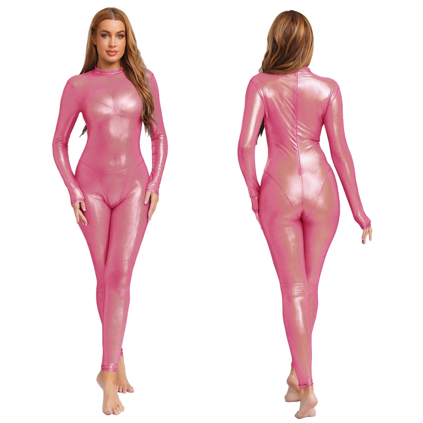 Spoken Dreams: Metallic Shiny Full Body Sheer Jumpsuit