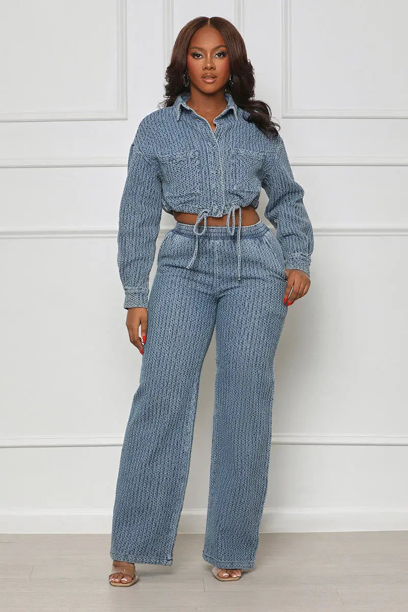 Spoken Dreams: Elegant Denim Two Piece Sets
