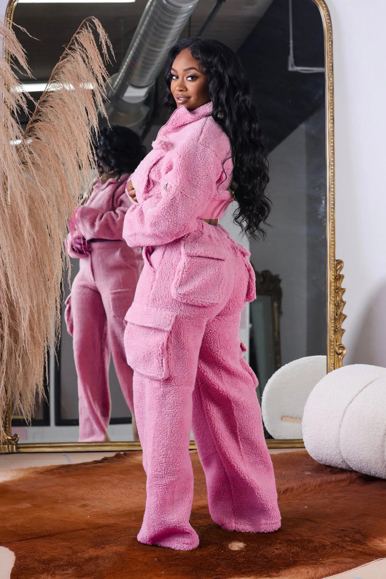 Spoken Dreams: 2 Piece Winter Long Sleeve Short Coat, Cargo Pants Set