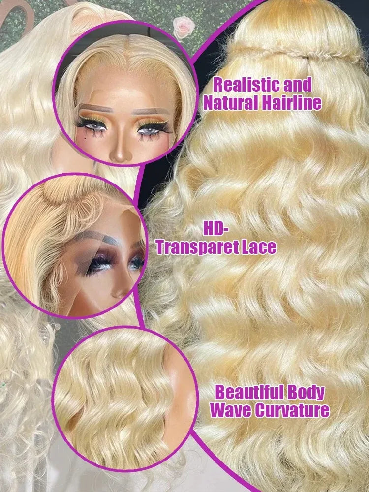 200 Density Blonde 613 HD Lace Frontal Wig 13x6 Body Wave Human Hair Wigs 30 40 Inch Brazilian Colored 13x4 Lace Front For Women