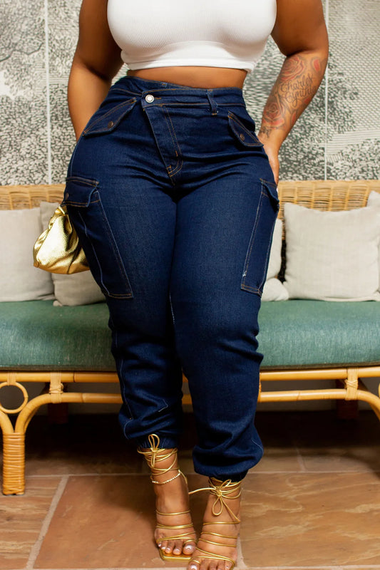Spoken Dreams: Plus Size Blue Stretch High Waist Warm Skinny Jeans