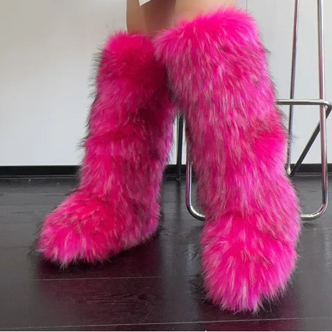 Spoken Dreams: Women's Knee High Fuzzy Faux Fur Boots