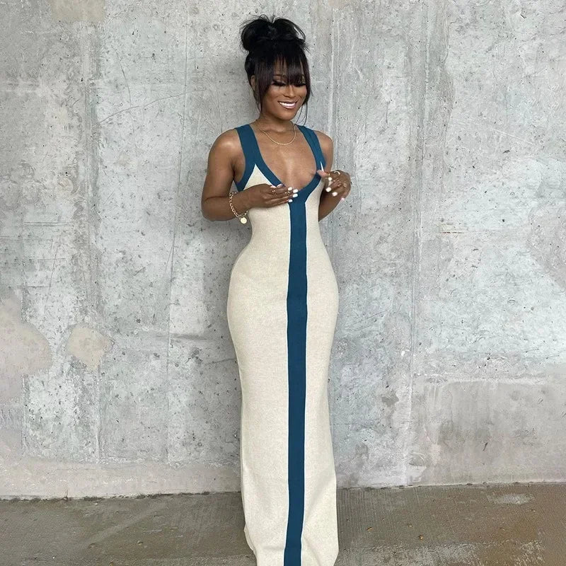 Elegant Strap Sleeveless High Waist Slit Bodycon Evening Dress Sexy V Neck Corset Party Dress for Women