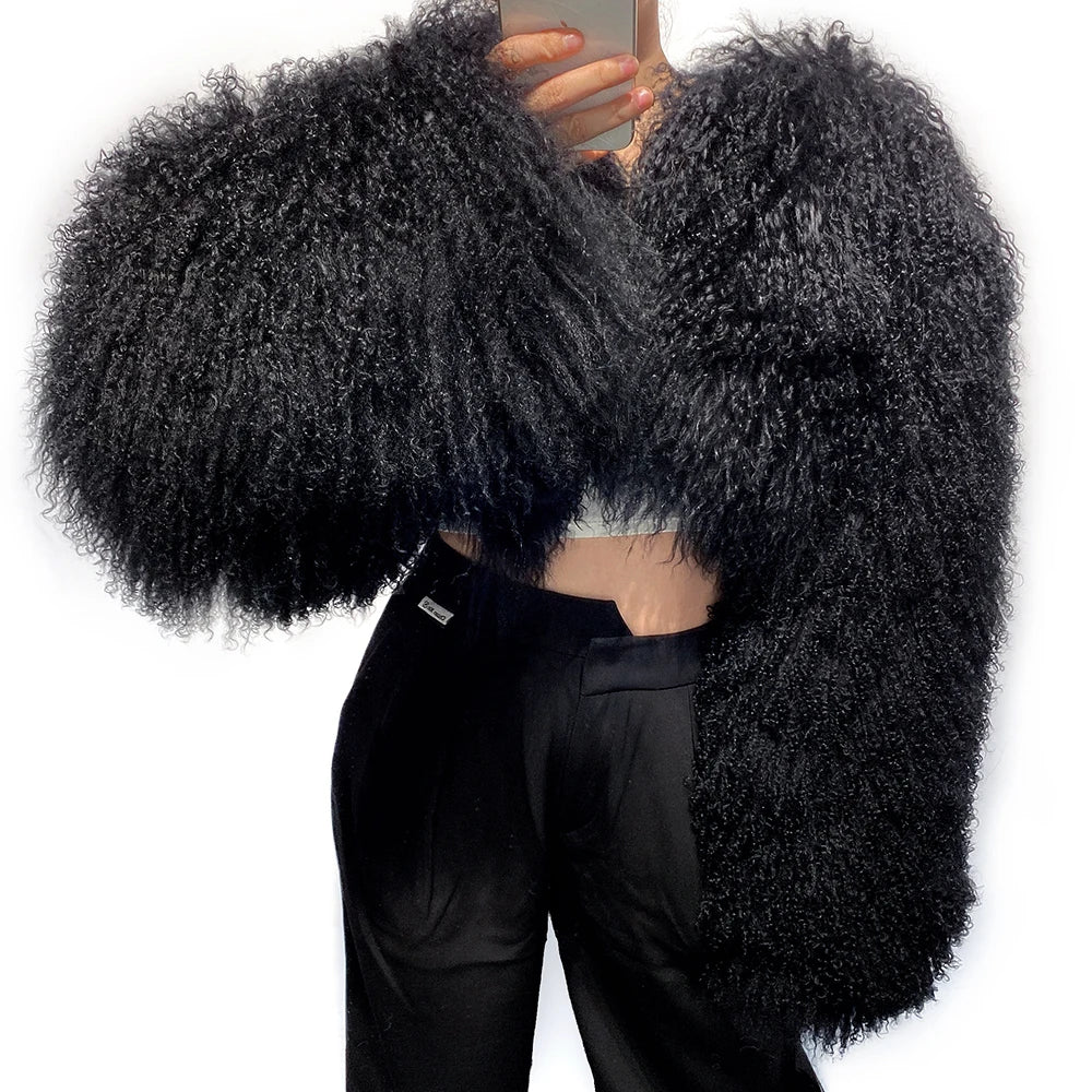 Spoken Dreams: Colorful Women's Real Sheep Fur Jacket