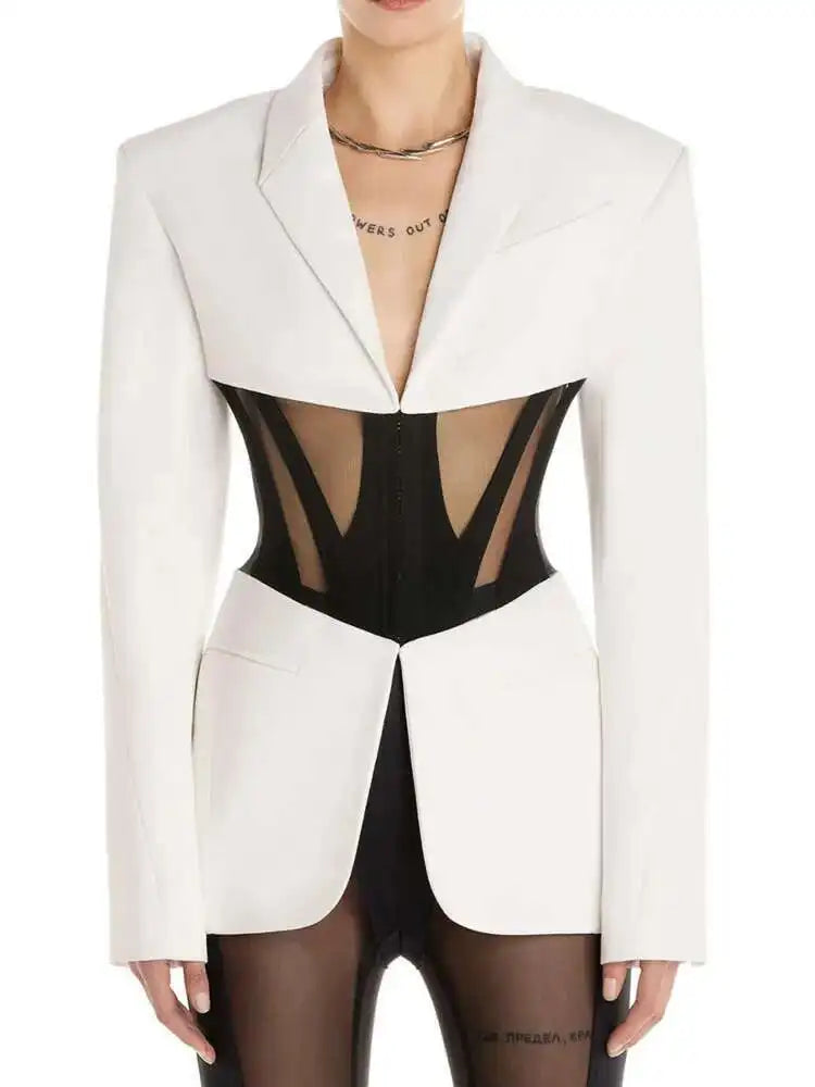 Notched Collar Full Sleeve Hidden Breasted Blazer